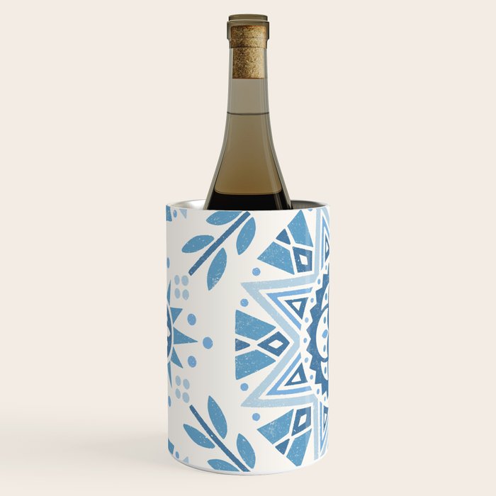 Folk Art Shapes Block Print - Blue Wine Chiller Gallery Image 2