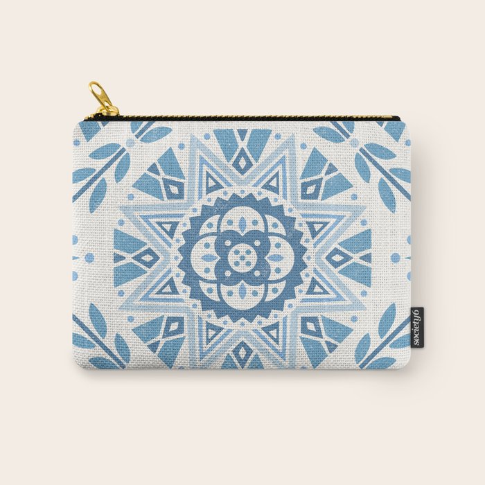 Folk Art Shapes Block Print - Blue Carry All Pouch Gallery Image 1