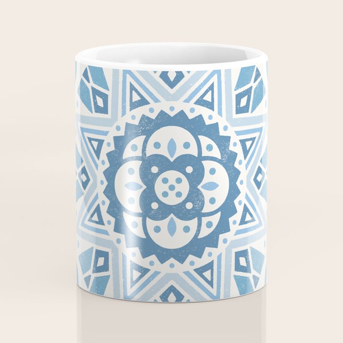 Folk Art Shapes Block Print - Blue Coffee Mug Gallery Image 4