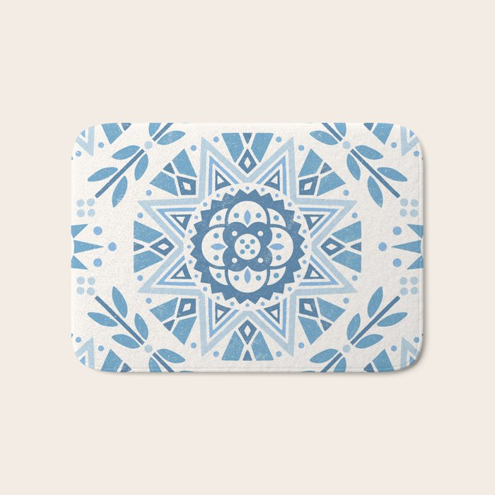 Folk Art Shapes Block Print - Blue Bath Mat Gallery Image 1