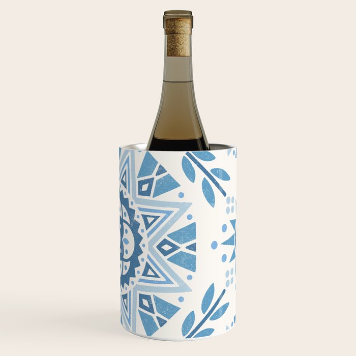 Folk Art Shapes Block Print - Blue Wine Chiller Gallery Image 3
