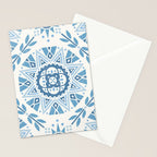 Folk Art Shapes Block Print - Blue Stationery Card Gallery Image 2
