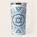 Folk Art Shapes Block Print - Blue Travel Mug Gallery Image 1