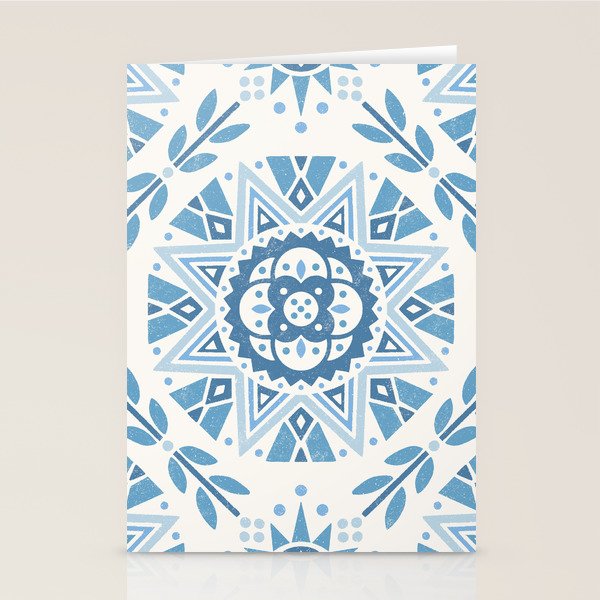 Folk Art Shapes Block Print - Blue Stationery Card Gallery Image 2