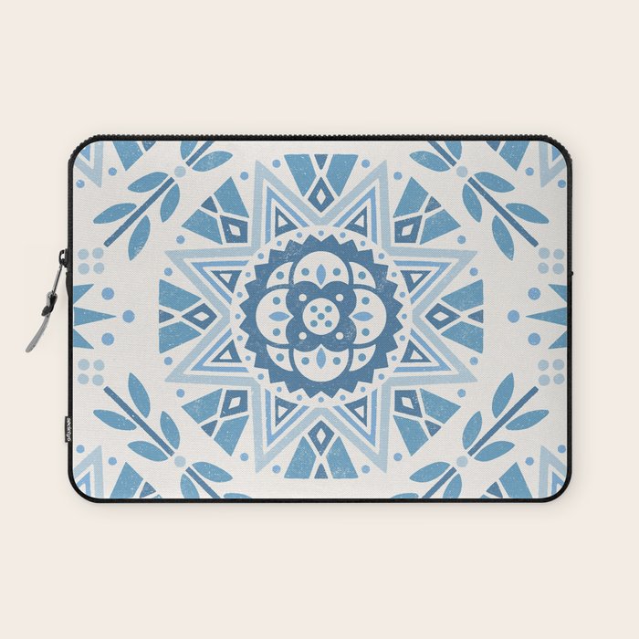 Folk Art Shapes Block Print - Blue Laptop Sleeve Gallery Image 1