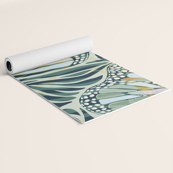 Abstract Retro Boho Butterfly Zebra Pattern - teal green Yoga Mat Gallery Image 2