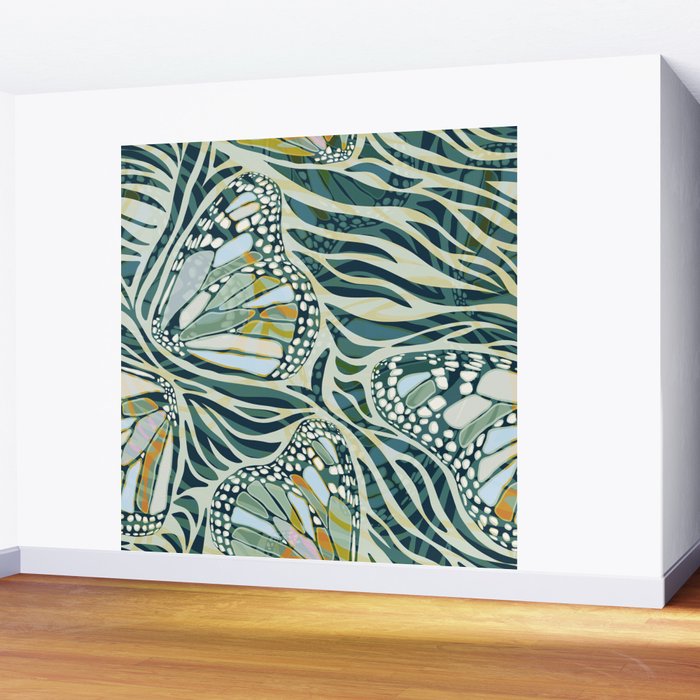 Abstract Retro Boho Butterfly Zebra Pattern - teal green Wall Mural Gallery Image 2