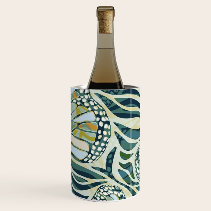 Abstract Retro Boho Butterfly Zebra Pattern - teal green Wine Chiller Gallery Image 1
