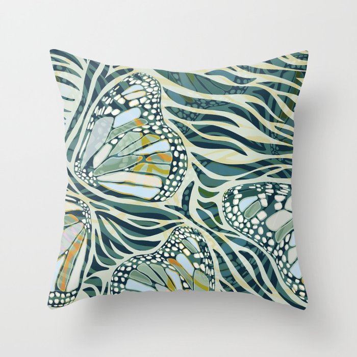 Abstract Retro Boho Butterfly Zebra Pattern - teal green Throw Pillow Gallery Image 6
