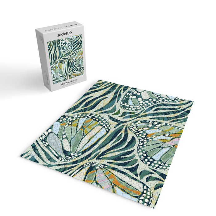 Abstract Retro Boho Butterfly Zebra Pattern - teal green Jigsaw Puzzle Gallery Image 2