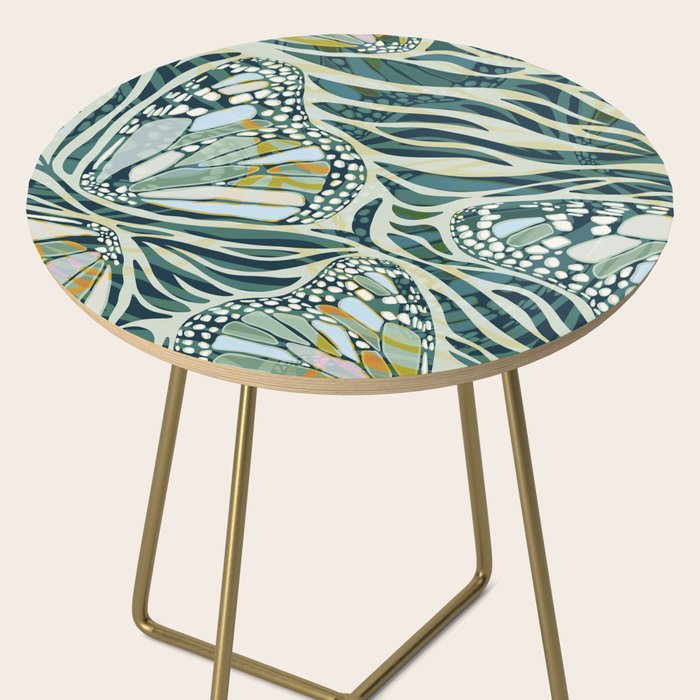 Abstract Retro Boho Butterfly Zebra Pattern - teal green Side Table Gallery Image 2