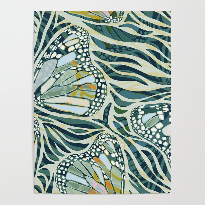 Abstract Retro Boho Butterfly Zebra Pattern - teal green Poster Gallery Image 4
