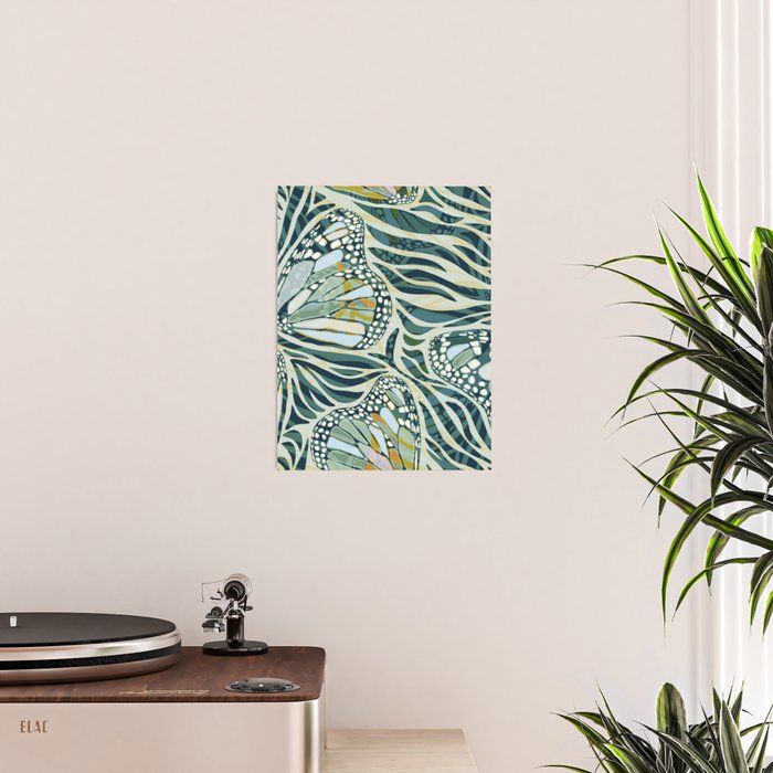 Abstract Retro Boho Butterfly Zebra Pattern - teal green Poster Gallery Image 2