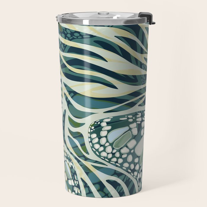 Abstract Retro Boho Butterfly Zebra Pattern - teal green Travel Mug Gallery Image 2