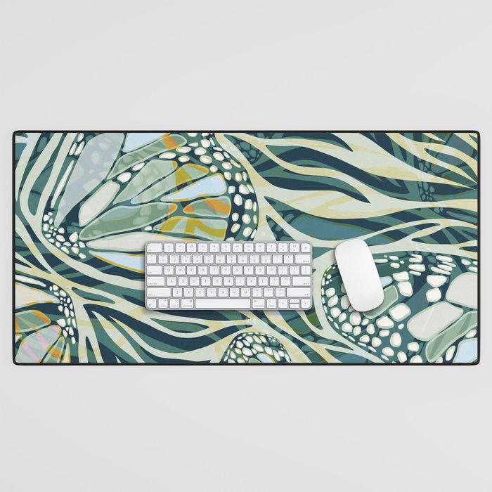 Abstract Retro Boho Butterfly Zebra Pattern - teal green Desk Mat Gallery Image 1