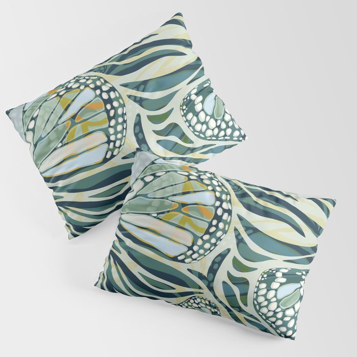 Abstract Retro Boho Butterfly Zebra Pattern - teal green Pillow Sham Gallery Image 1