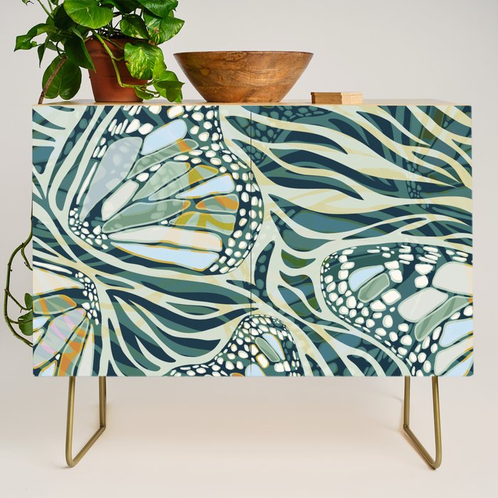 Abstract Retro Boho Butterfly Zebra Pattern - teal green Credenza Gallery Image 1