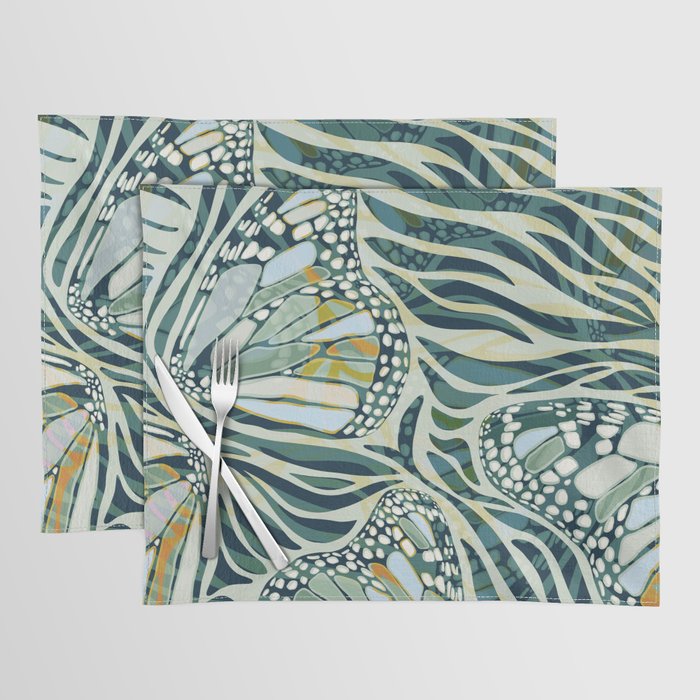 Abstract Retro Boho Butterfly Zebra Pattern - teal green Placemat Gallery Image 1