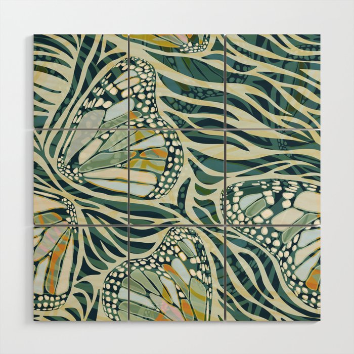 Abstract Retro Boho Butterfly Zebra Pattern - teal green Wood Wall Art Gallery Image 1