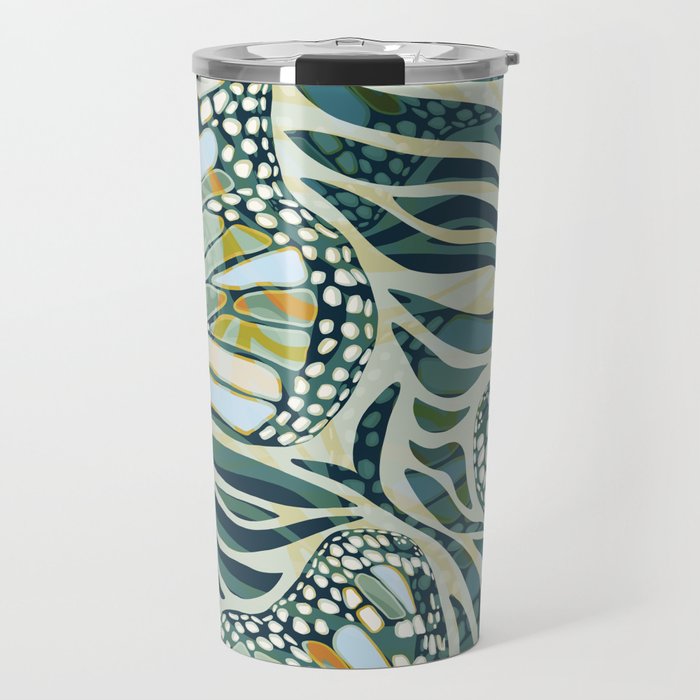 Abstract Retro Boho Butterfly Zebra Pattern - teal green Travel Mug Gallery Image 1
