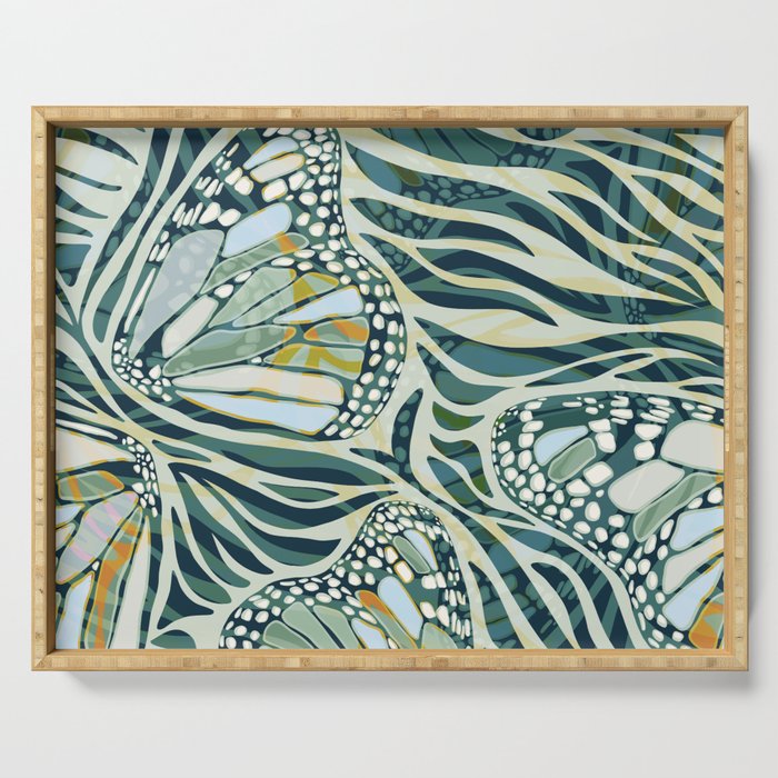 Abstract Retro Boho Butterfly Zebra Pattern - teal green Serving Tray Gallery Image 1
