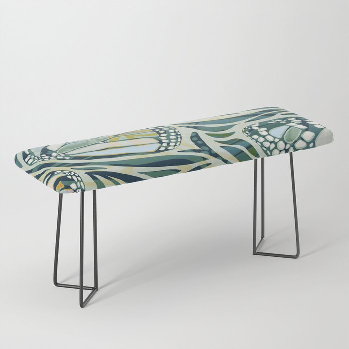 Abstract Retro Boho Butterfly Zebra Pattern - teal green Bench Gallery Image 1