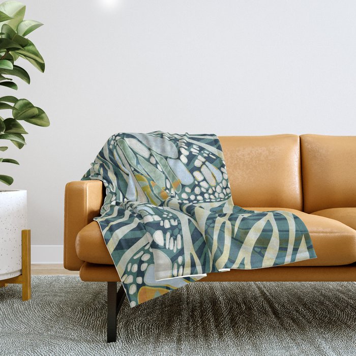 Abstract Retro Boho Butterfly Zebra Pattern - teal green Throw Blanket Gallery Image 1
