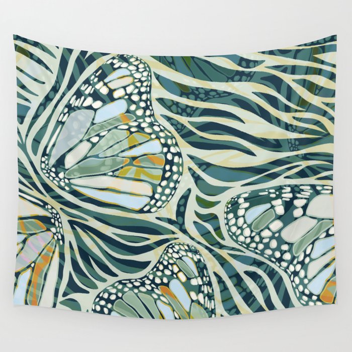 Abstract Retro Boho Butterfly Zebra Pattern - teal green Wall Tapestry Gallery Image 4