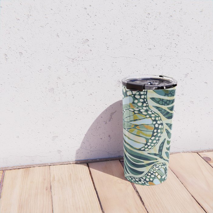 Abstract Retro Boho Butterfly Zebra Pattern - teal green Travel Mug Gallery Image 4