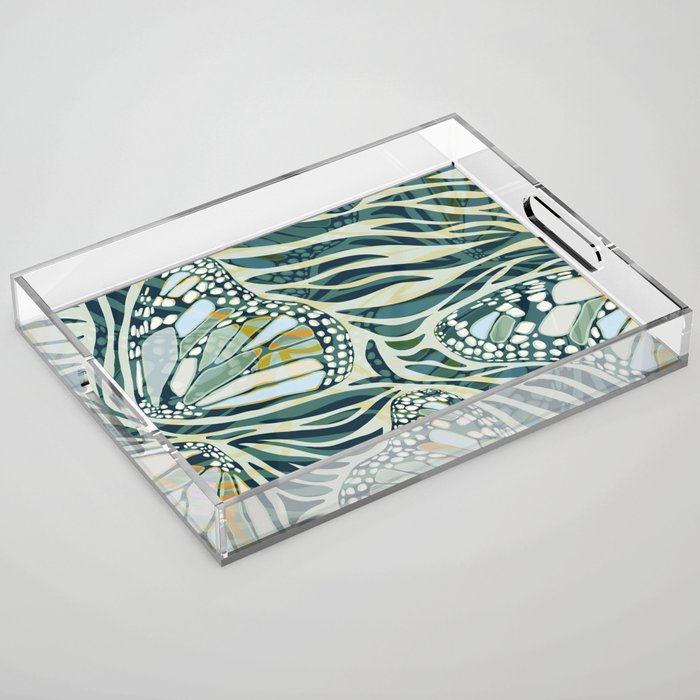 Abstract Retro Boho Butterfly Zebra Pattern - teal green Acrylic Tray Gallery Image 1