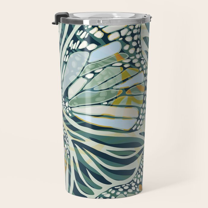 Abstract Retro Boho Butterfly Zebra Pattern - teal green Travel Mug Gallery Image 3