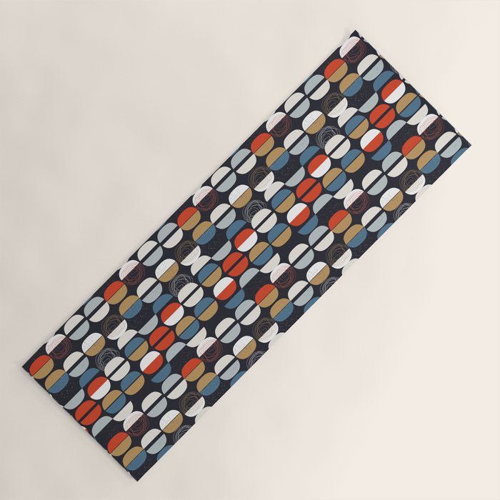 Mid century geometric pattern dark blue Yoga Mat Gallery Image 1