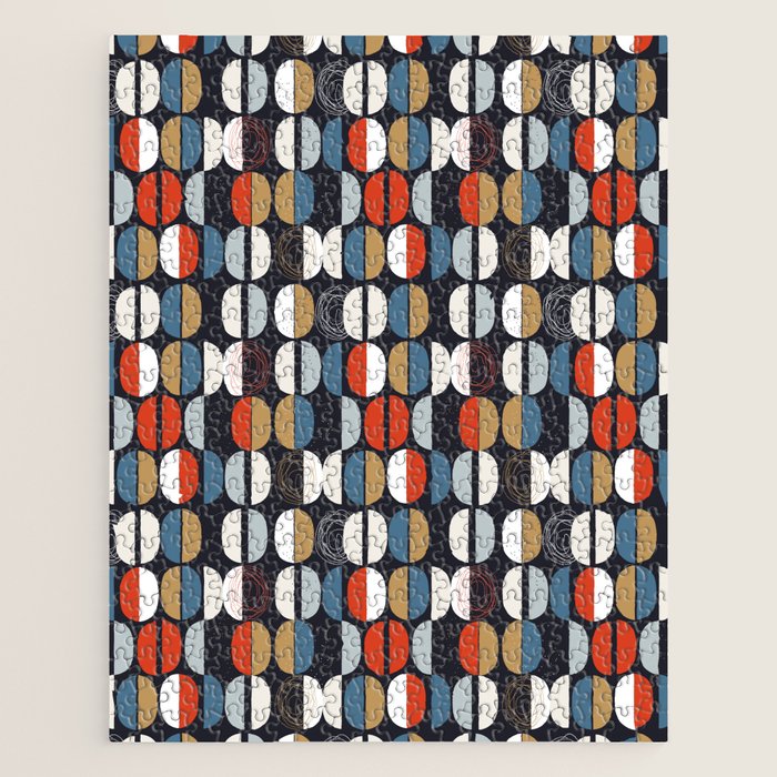 Mid century geometric pattern dark blue Jigsaw Puzzle Gallery Image 1