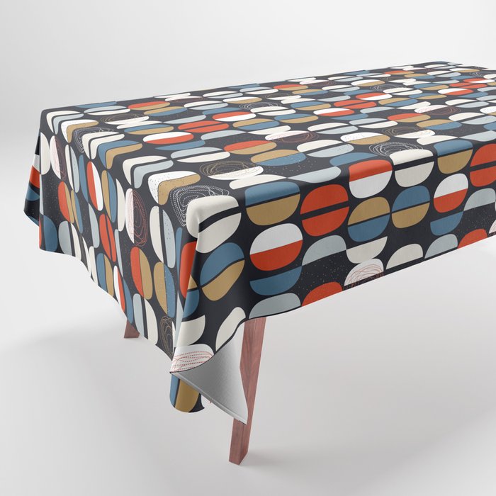 Mid century geometric pattern dark blue Tablecloth Gallery Image 1