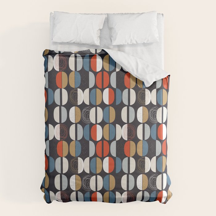 Mid century geometric pattern dark blue Duvet Cover Gallery Image 1