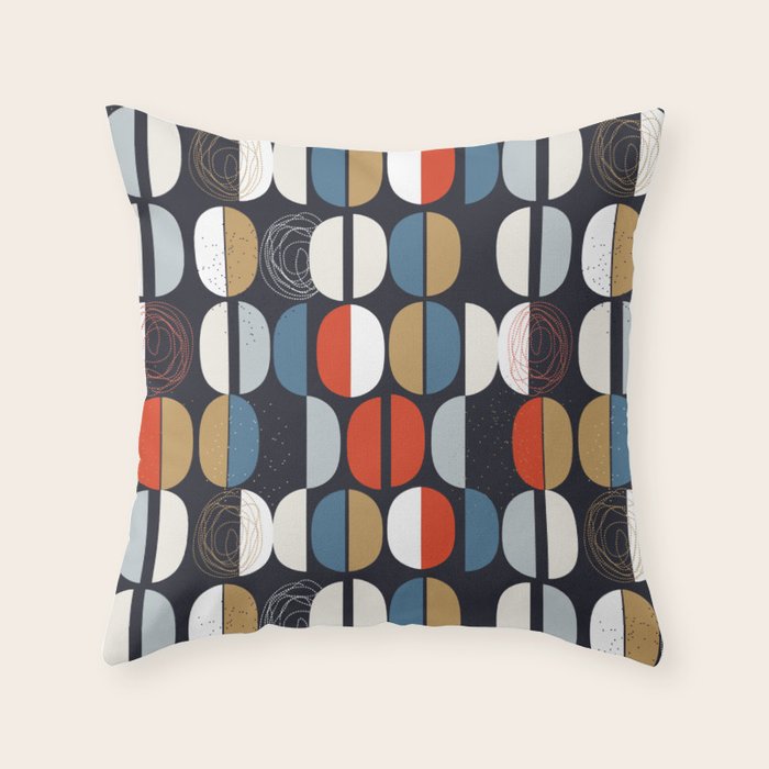 Mid century geometric pattern dark blue Throw Pillow Gallery Image 1