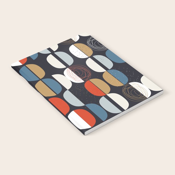 Mid century geometric pattern dark blue Notebook Gallery Image 2