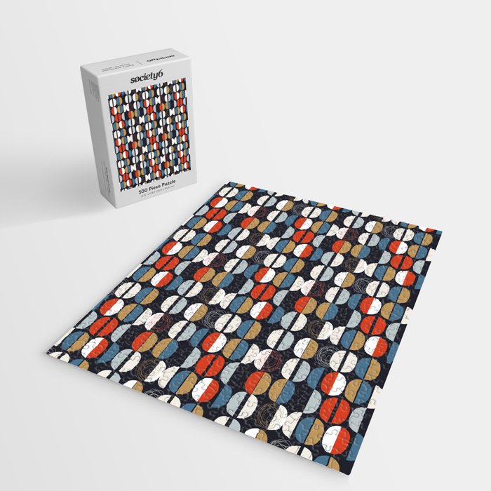 Mid century geometric pattern dark blue Jigsaw Puzzle Gallery Image 2