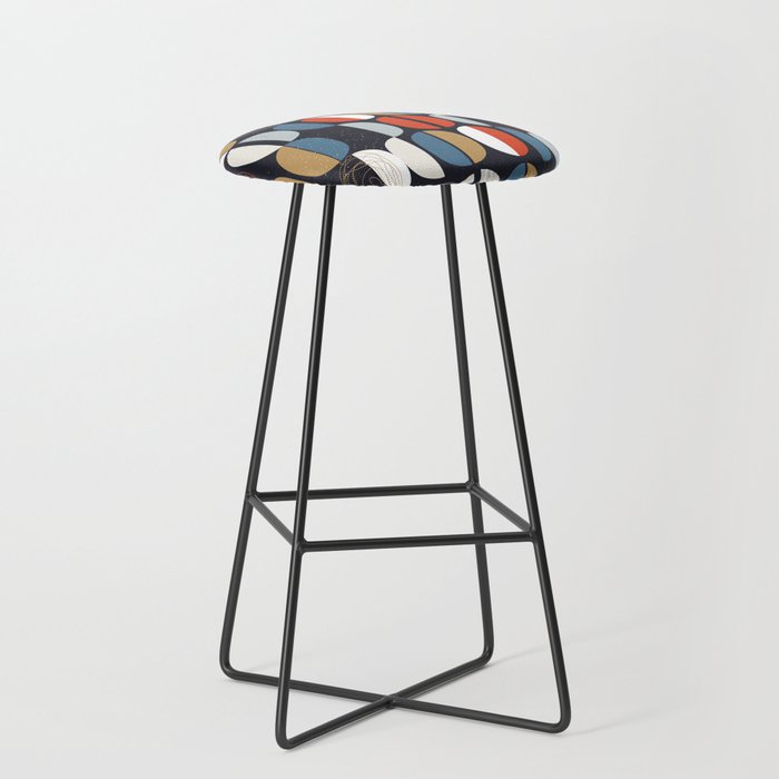 Mid century geometric pattern dark blue Stool Gallery Image 1