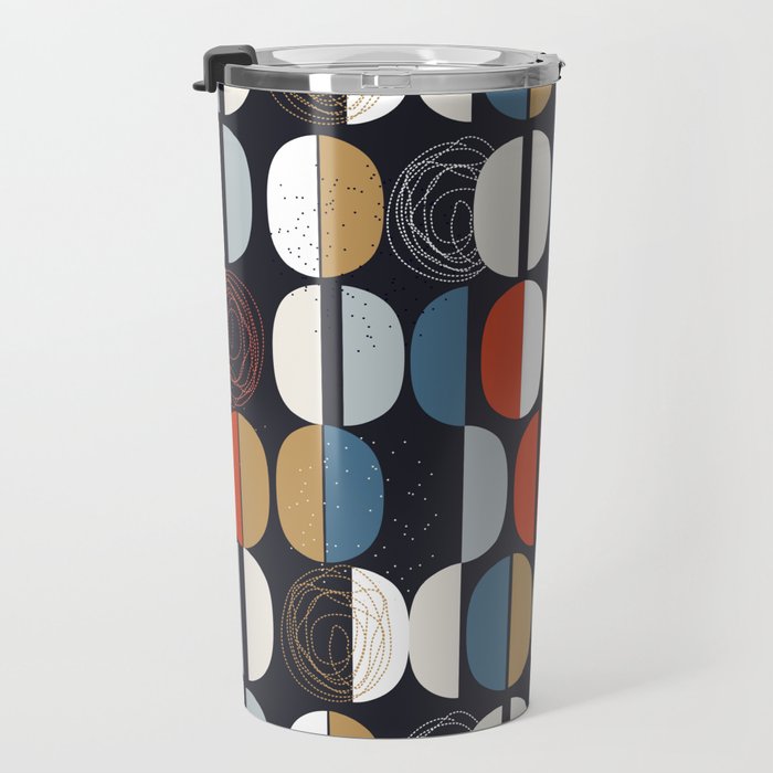 Mid century geometric pattern dark blue Travel Mug Gallery Image 3