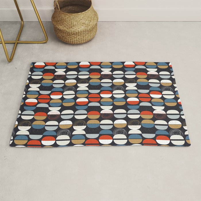 Mid century geometric pattern dark blue Rug Gallery Image 1