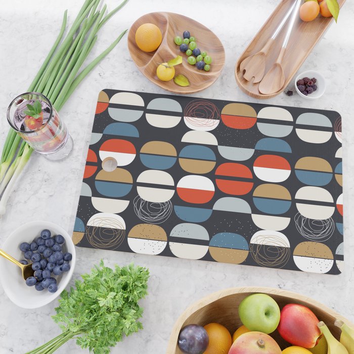 Mid century geometric pattern dark blue Cutting Board Gallery Image 2