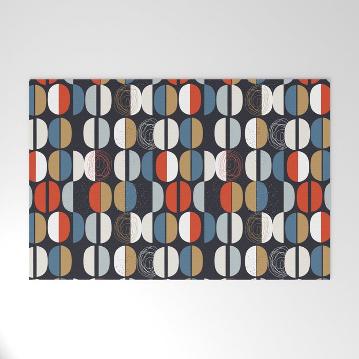 Mid century geometric pattern dark blue Welcome Mat Gallery Image 1