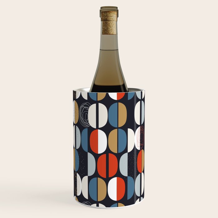 Mid century geometric pattern dark blue Wine Chiller Gallery Image 1