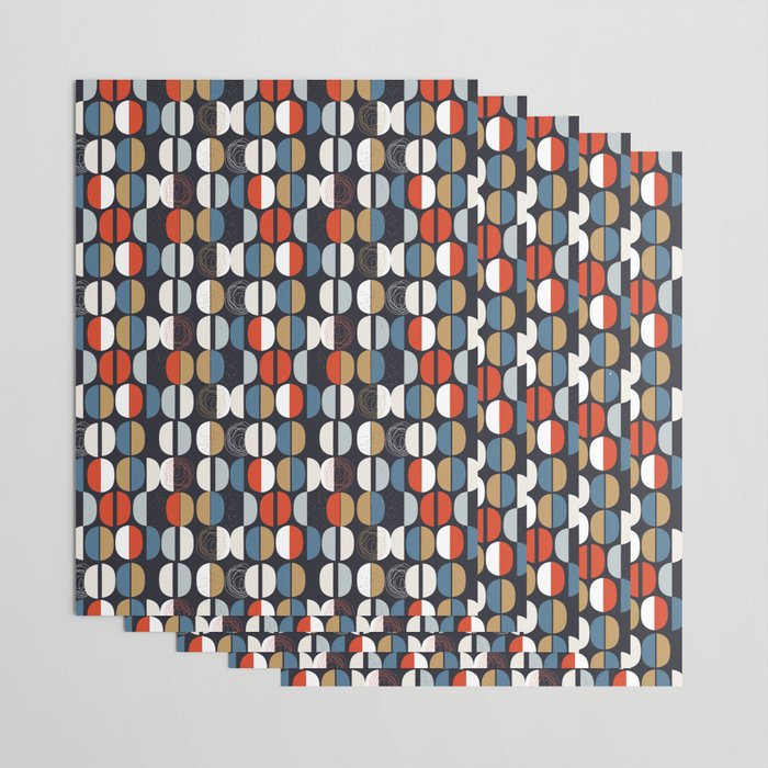 Mid century geometric pattern dark blue Wrapping Paper Gallery Image 3