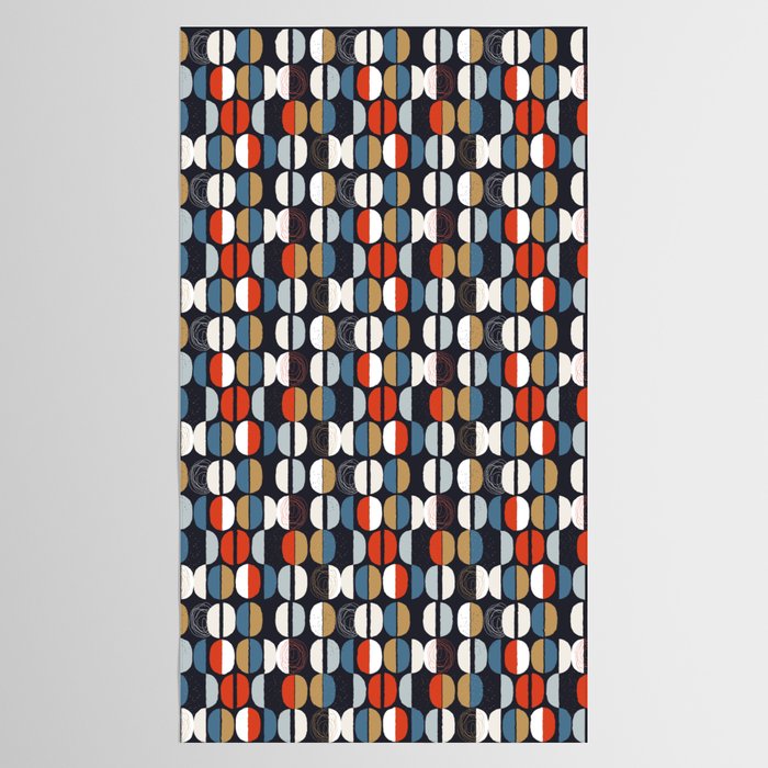 Mid century geometric pattern dark blue Tablecloth Gallery Image 2