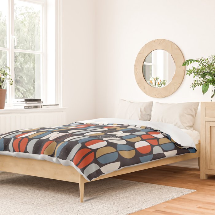 Mid century geometric pattern dark blue Duvet Cover Gallery Image 2