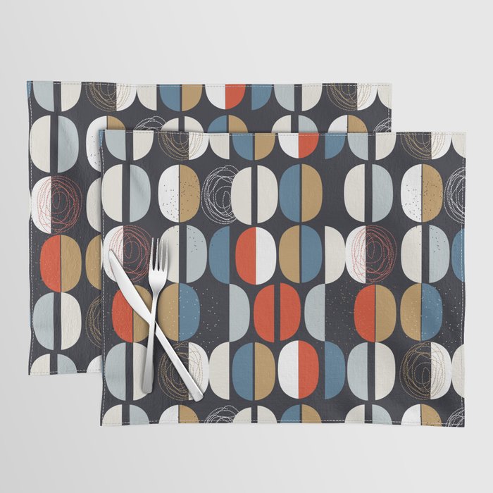 Mid century geometric pattern dark blue Placemat Gallery Image 1