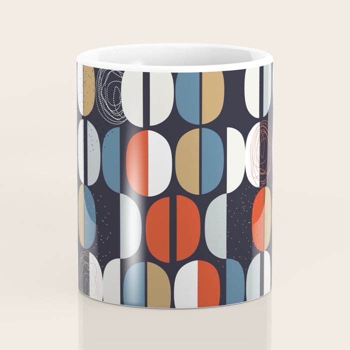 Mid century geometric pattern dark blue Coffee Mug Gallery Image 4