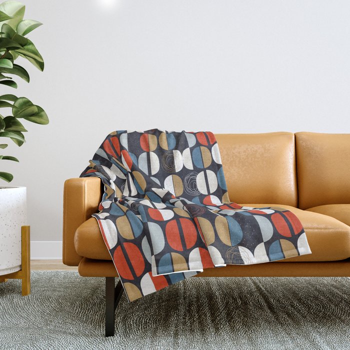Mid century geometric pattern dark blue Throw Blanket Gallery Image 1